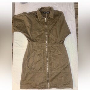 Veronica Beard Army Green Dress 98% Cotton Large Zipper Dublin twill mini